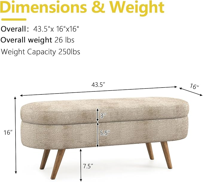 NicBex Ottoman Bench with Storage - Image 3