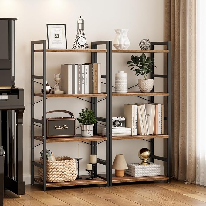 NUMENN 4 Tier Small Bookshelf, Industrial Bookcase Shelf Storage Organizer - Image 5