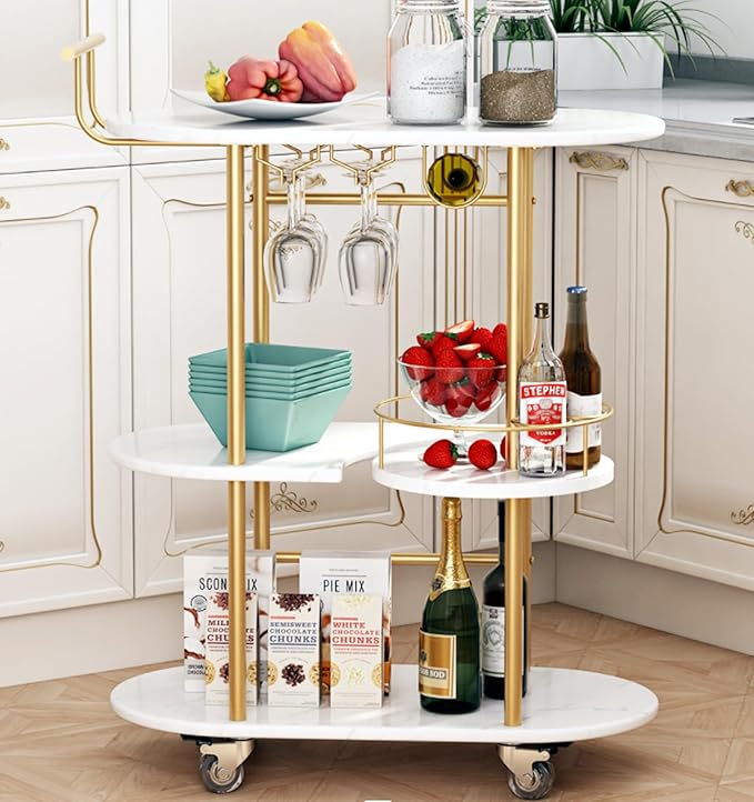 3 Tier Gold Bar Carts for Home Bar Serving Cart by LORMITER