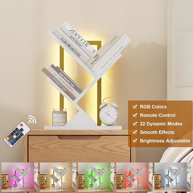 Tree Bookshelf with LED Lights, 3 Tier Floor Standing Bookcase, Classical - Image 6