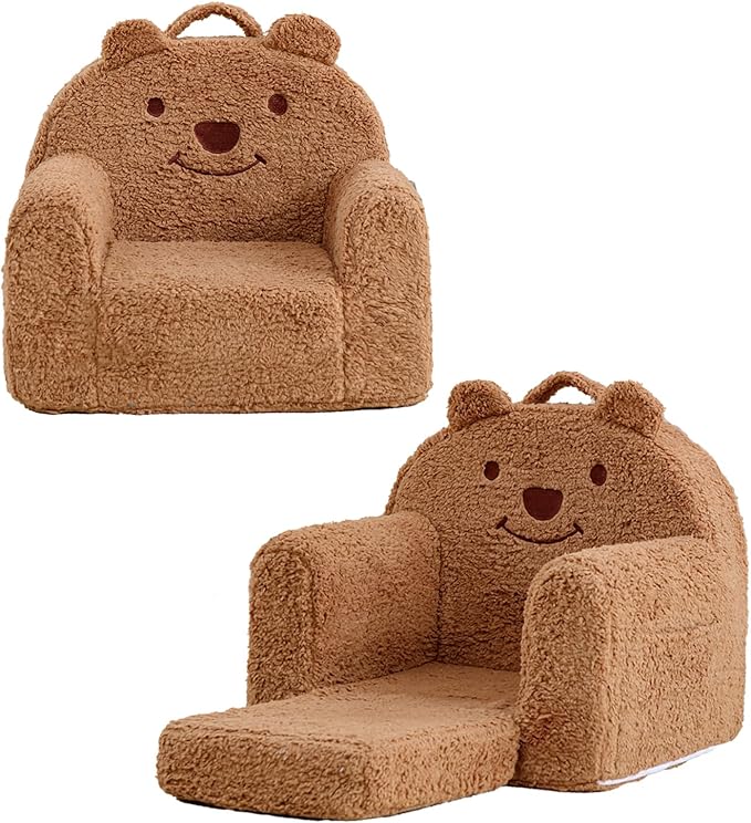 Toddler Chair, Sherpa Bear Kids Chair, Toddler Couch Fold Out, Children Reading by Kisdsa
