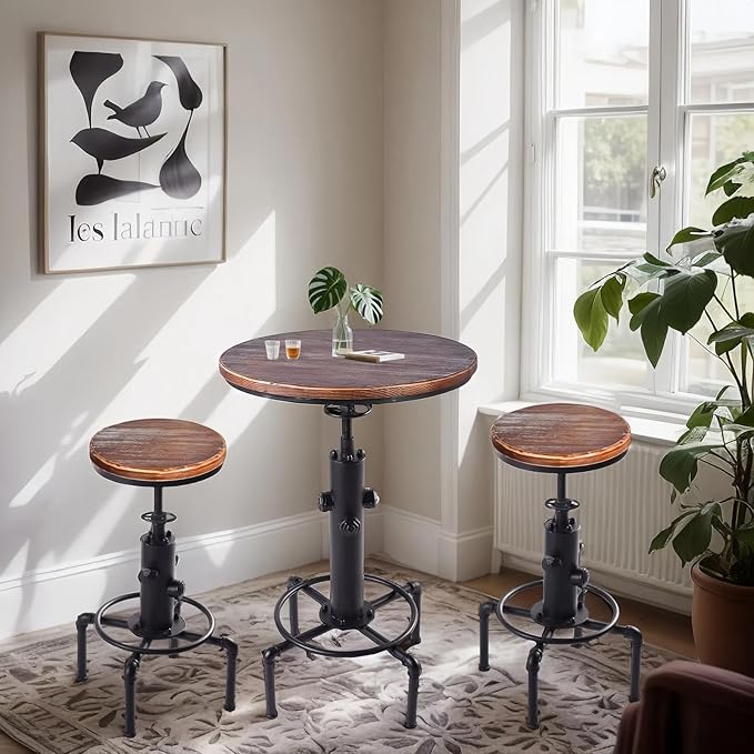 Industrial Tall Bistro Table 32.3-36.2", Adjustable Swivel Pub Table, Kitchen - Image 5
