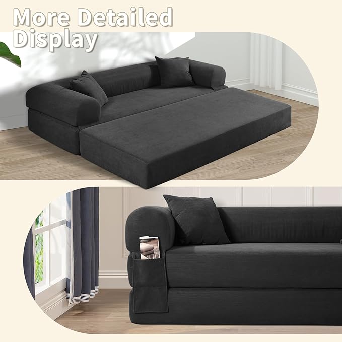 80" Convertible Sofa Bed, Corduroy Deep Seat Folding Pull Out Couch - Image 6