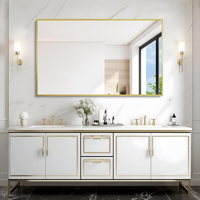 Gold Bathroom Mirror for Wall, 30x48 Inch Rectangle Mirrors - Image 4