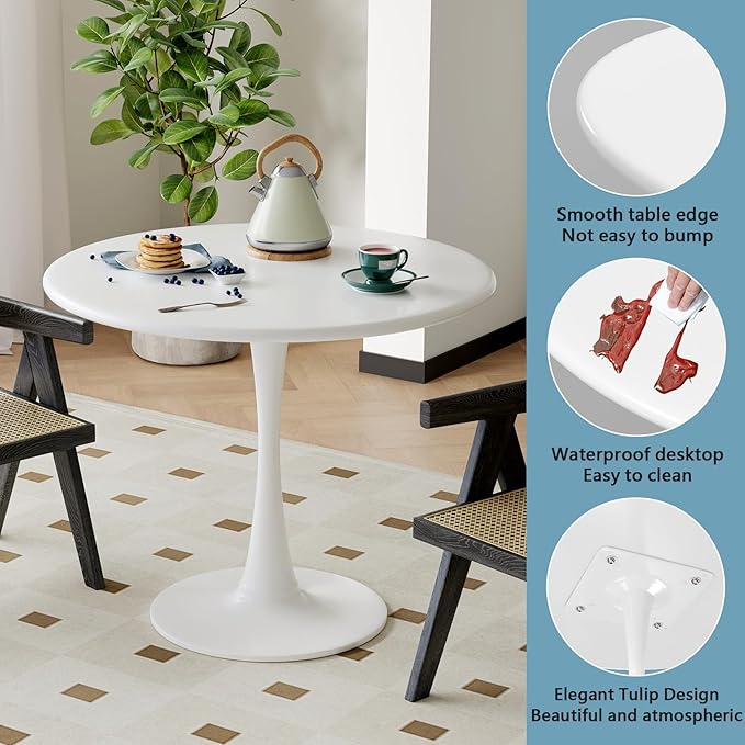 White Round Dining Table for 2 Person, 24 Inch Small Tulip Table - Image 8