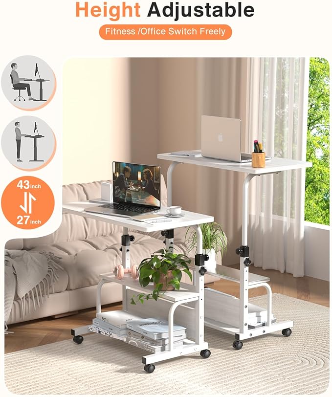 Portable Desk with Wheels Small Standing Desk on Wheels Adjustable Height - Image 6