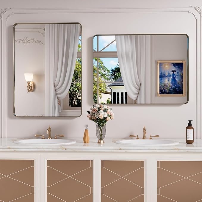 Bronze Bathroom Mirror 22x30 Inch, Brushed Bronze Metal Frame Mirror - Image 8