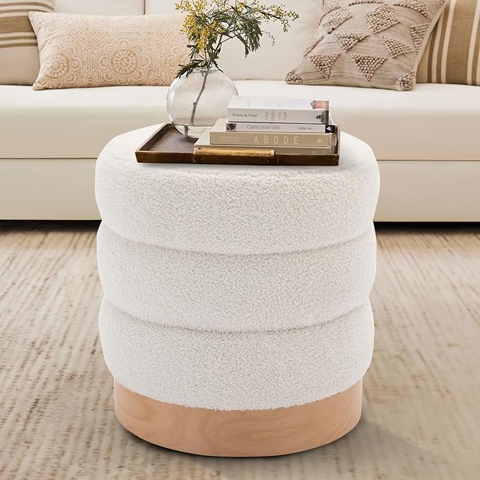 COLAMY Sherpa Ottoman Footstool, Tufted Modern Foot Rest Stool - Image 5