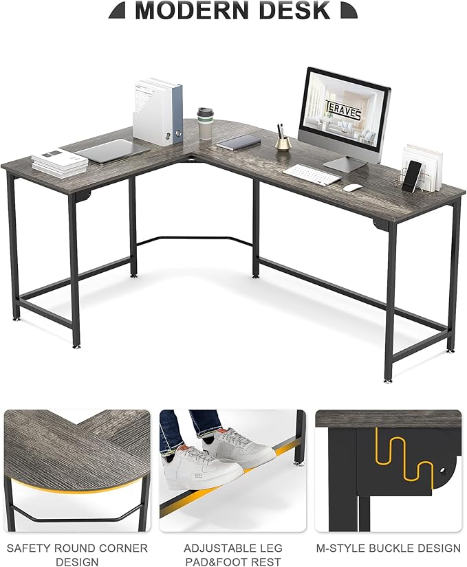Teraves Modern L Shaped Gaming Desk 66'' Corner Computer Desk - Image 4