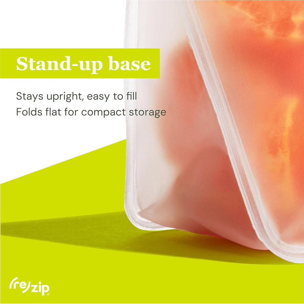 (re) zip 5-pack Stand-Up Reusable Bags | BPA-Free, Food Grade, Leakproof, Freezer and Dishwasher Safe | 5 Snack-Size Bags (1-Cup / 8-Oz) | Jewel Tones for Easy Organization