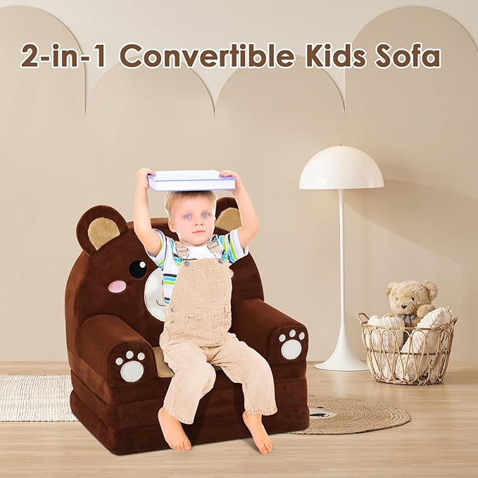 Kids Couch Comfy Foldable Kids Sofa to Lounger 2 in 1 Toddler Chair Plush Baby - Image 4
