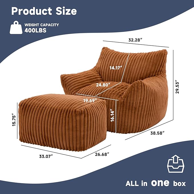 Giant Bean Bag Chairs for Adults, Oversized Chaise Lounge Chair Indoor - Image 2