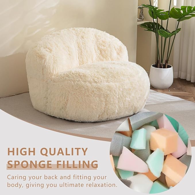 BYBYME Giant Bean Bag Chair, Faux Fur Bean Bag Couch - Image 4