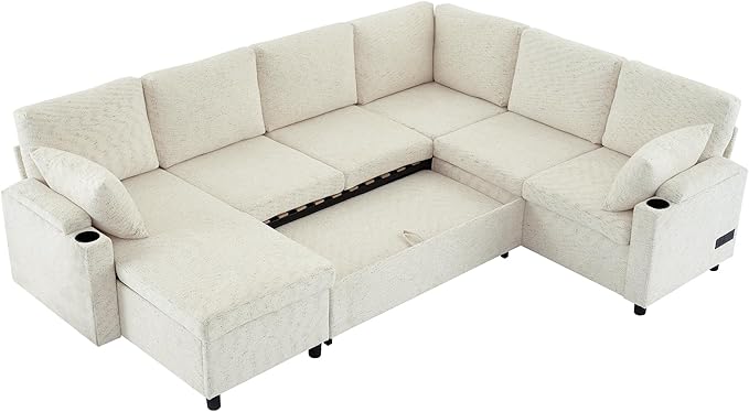 Eafurn Oversized U Shaped Sectional Sleeper Sofabed Pull Out Couch Bed - Image 6