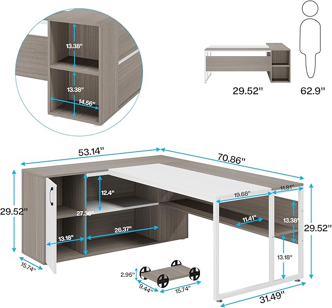 Tribesigns 71 inch Executive Desk, L Shaped Desk - Image 2