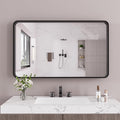 Black Bathroom Mirror 60X40 Inch, Rounded Rectangle Matte Bathroom Vanity Mirror by JISOSO
