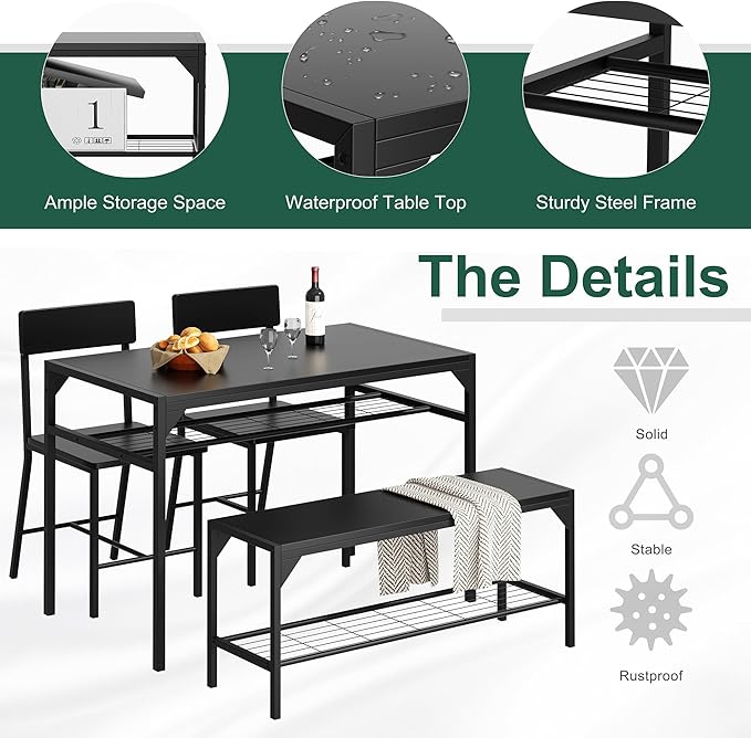 Shintenchi Kitchen Table Chairs Set of 4, Dining Table Set - Image 3