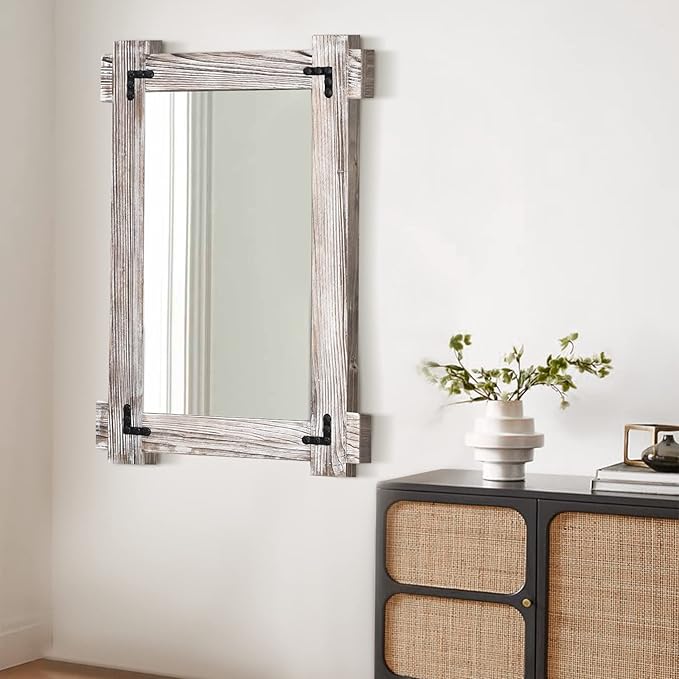 MeMoreCool Farmhouse Rustic Wood Framed Bathroom Mirror, Decorative Wall - Image 7