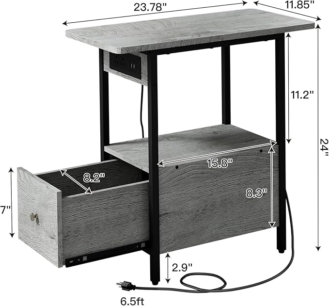 LIDYUK End Table with Charging Station, Narrow Side Table with Drawer and USB - Image 7