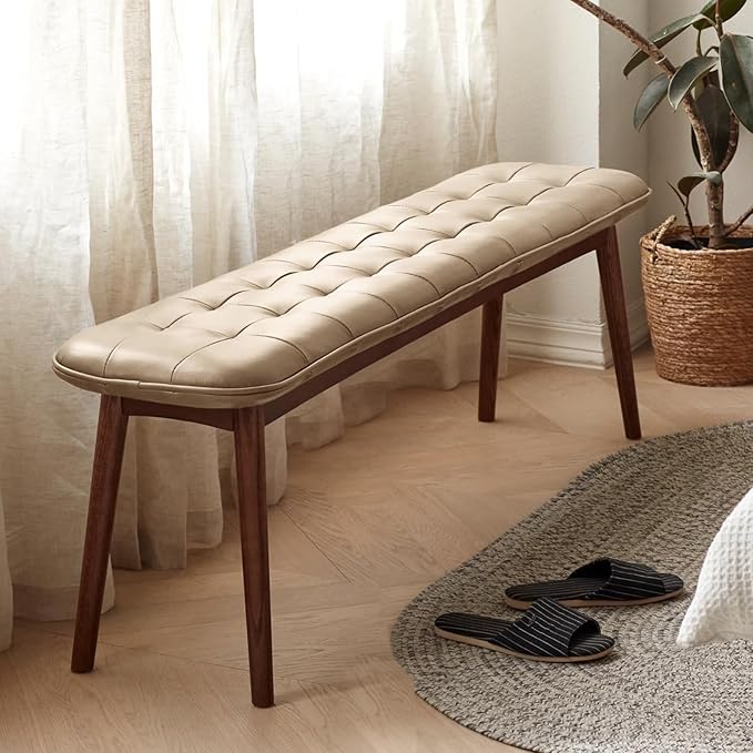 Upholstered Bench, 51.18 in Natural Oak Wood - Image 2
