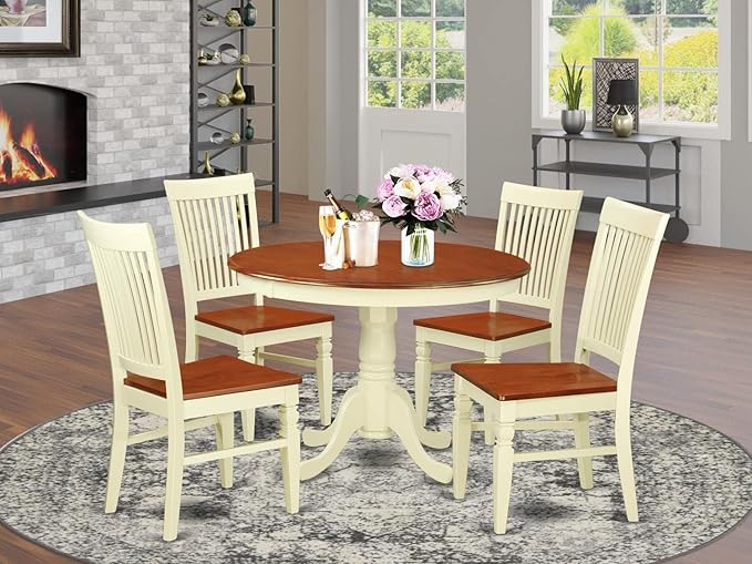 East West Furniture HLWE5-BMK-W 5 Piece Dining Room Table Set Includes a Round - Image 7