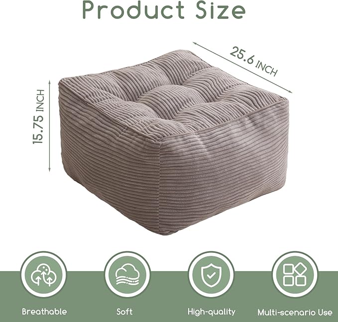 HIGOGOGO Square Stuffed Pouf Ottoman, Corduroy Poufs - Image 2