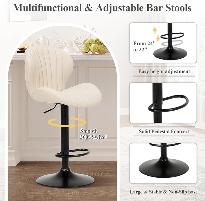 COLAMY Bar Stools Set of 6, Modern Swivel Bar Chairs, Adjustable Faux Leather - Image 4