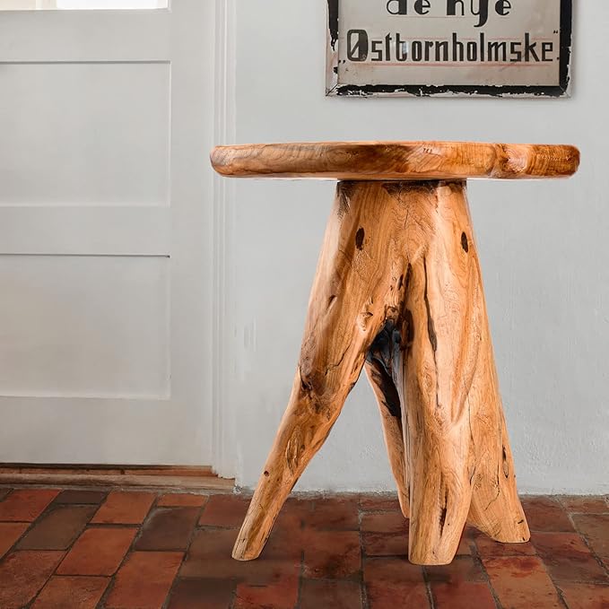 Mushroom Side Table, 18.9 inch Tall Live Edge Wood Stool, Freeform Natural - Image 7