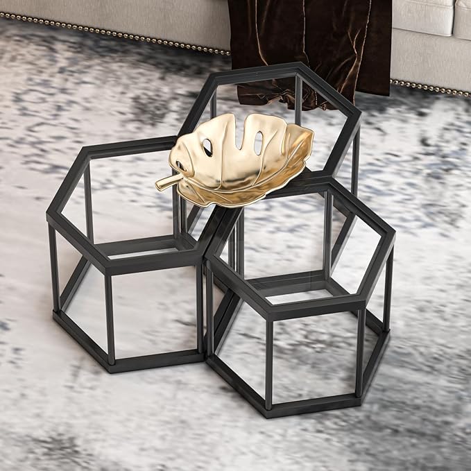 Coffee Table Glass Modern Coffee Table, Hexagon Free Combination Glass Center - Image 2