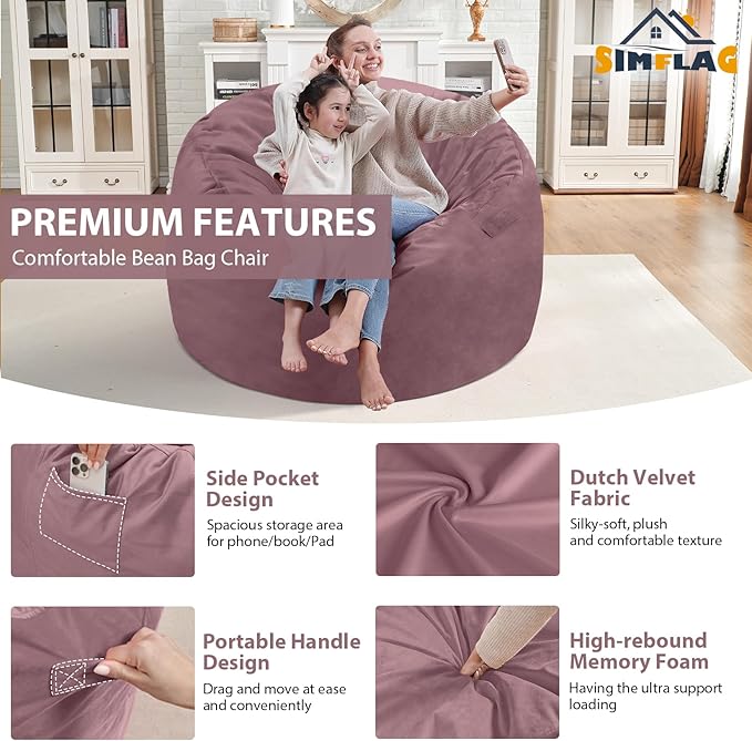 3FT Bean Bag Chair, Comfy Bean Bag Chairs - Image 4