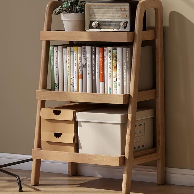 100% Solid Oak 3 Tier Ladder Shelf by Vadisun