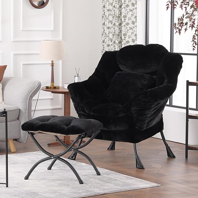Lazy Chair with Ottoman, Reading Chair with a Pillow, Leisure Sofa Armchair - Image 5