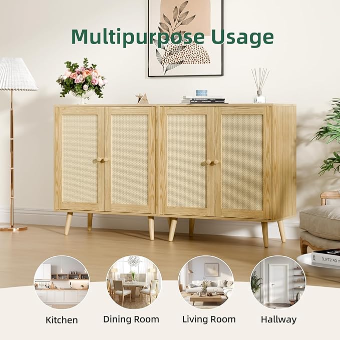 Set of 2 Rattan Sideboard Buffet Cabinets, Stylish Accent Cabinets - Image 5