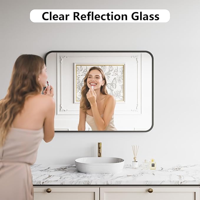 Bathroom Mirror, 30X40 Inch Black Metal Framed Mirror - Image 2