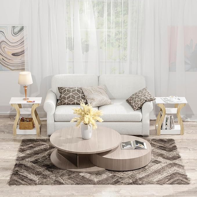 End Table Set of 2 with Charging Station, Side Table with USB Ports and Outlets - Image 7