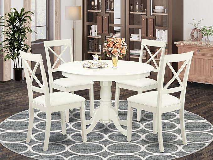 East West Furniture HLBO5-LWH-LC 5 Piece Dining Set Includes a Round Dining - Image 6