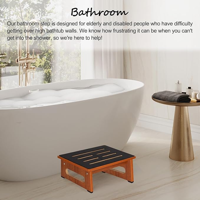 Wooden Step Stool with Non-Slip Rubber Feet Step, Heavy Duty Platform Stepping - Image 3