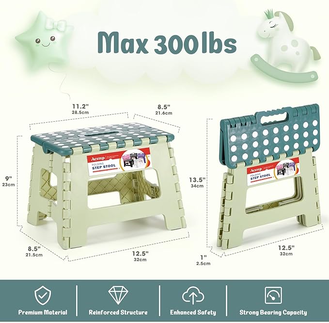 ACSTEP 9 Inch Folding Step Stool 300 LB Capacity Plastic Foldable Step Stools - Image 4