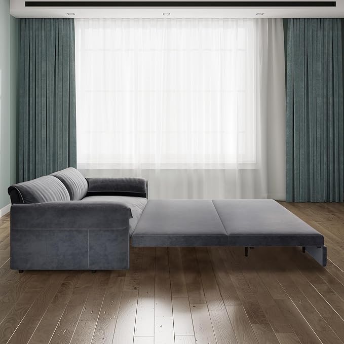 66" Queen Size Pull Out Couch Bed Convertible Sleeper Loveseat Sofa Velvet - Image 7