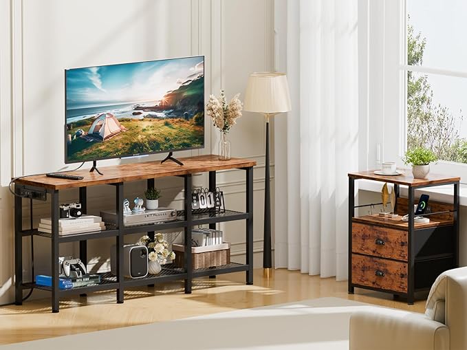 Furologee TV Stand with Power Outlets, Small Entertainment Center with Open - Image 3