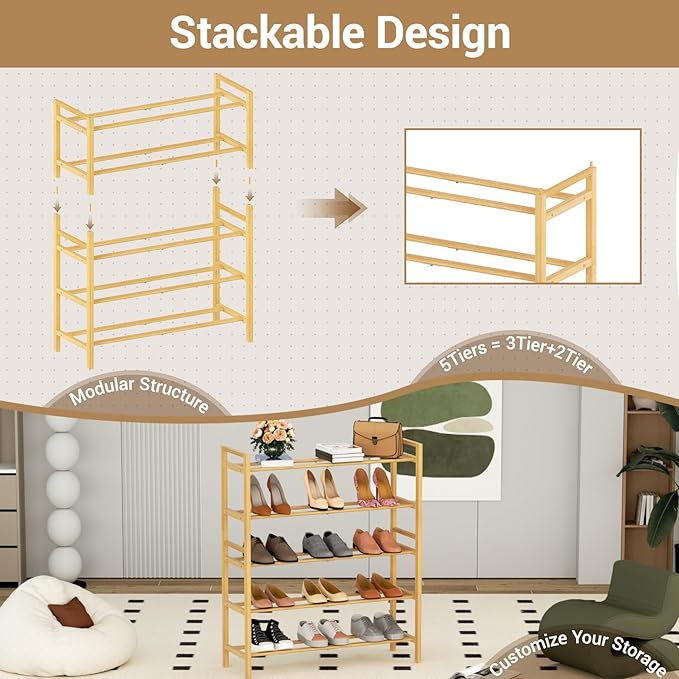 Haddockway Bamboo Shoe Rack for Closet, Free Standing Shoe Organizer - Image 6