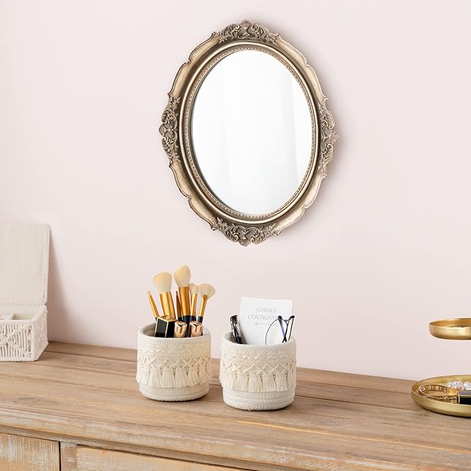 Mkono Macrame Makeup Brush Holder Organizer Comb Brushes Mini Storage Basket - Image 2