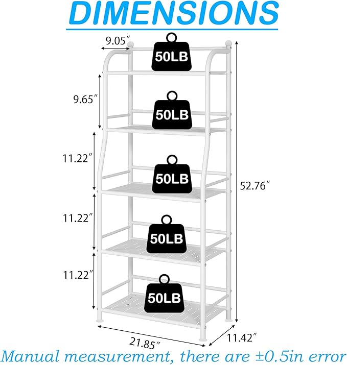 5 Tier Metal Shelf Storage Shelves Living Room Bookshelf Bathroom Corner - Image 3