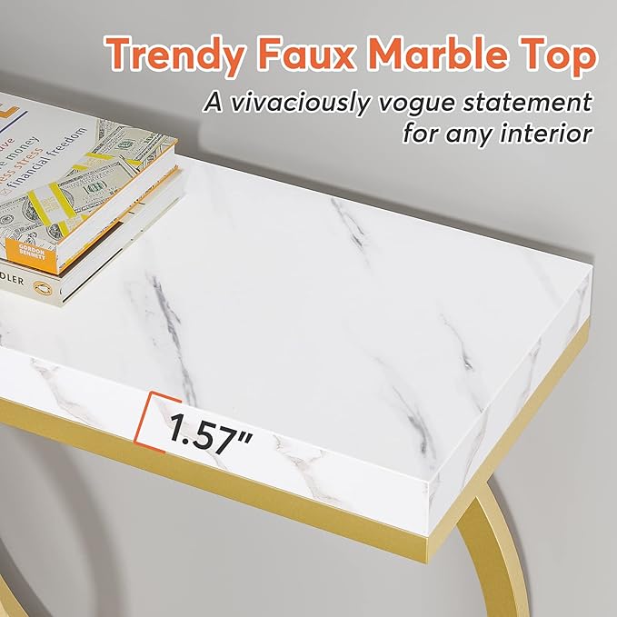 LITTLE TREE 55 inch Faux Marble Gold Console Table Modern Entryway Table Narrow - Image 7