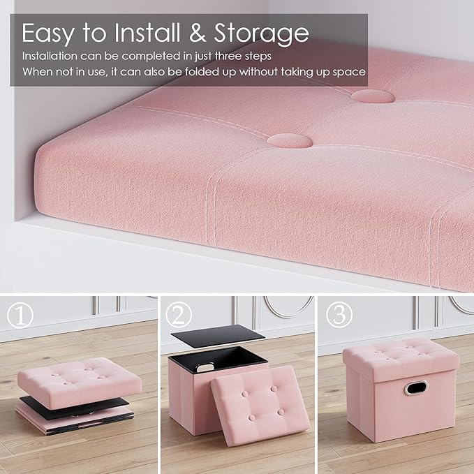 PRANDOM Ottoman with Storage Velvet Folding Small Square Foot Stool with Lid - Image 4