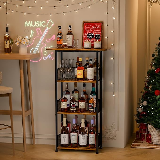 Wine Rack Freestanding Floor:4 Tier Whiskey Wine Rack Mini Bar Cart, Liquor - Image 4