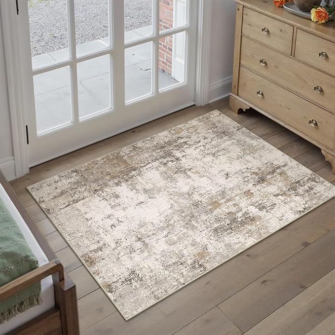 2x3 Washable Area Rug Brown Grey Neutral Abstract Entryway Kitchen Non Slip Low - Image 3