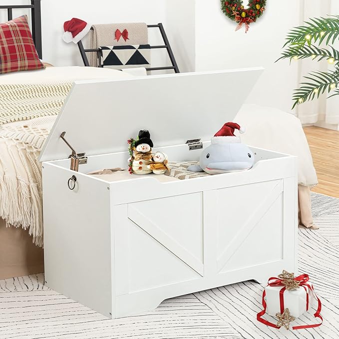 HOOBRO Storage Bench, 29.5” Retro Wooden Storage Chest - Image 2
