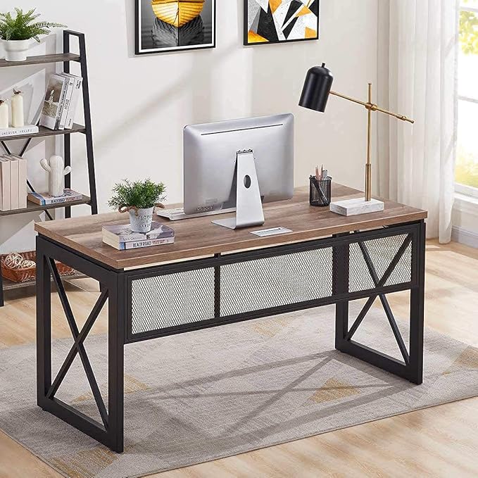BON AUGURE Computer Desk for Home Office, Sturdy Office Desk, Wide Wood Metal - Image 8