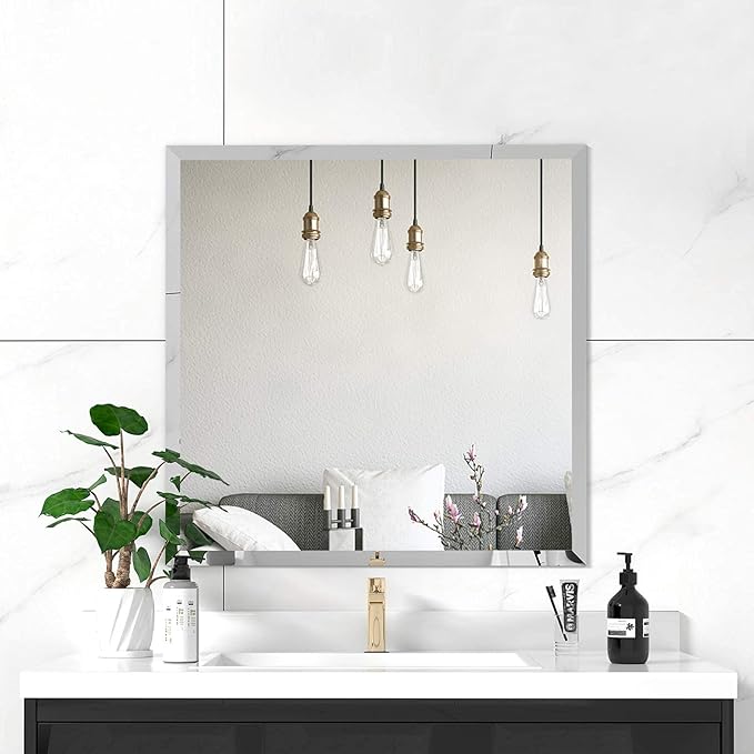 KOHROS Vanity Mirror Frameless Square Mirror, Tempered Glass, Hangs - Image 7